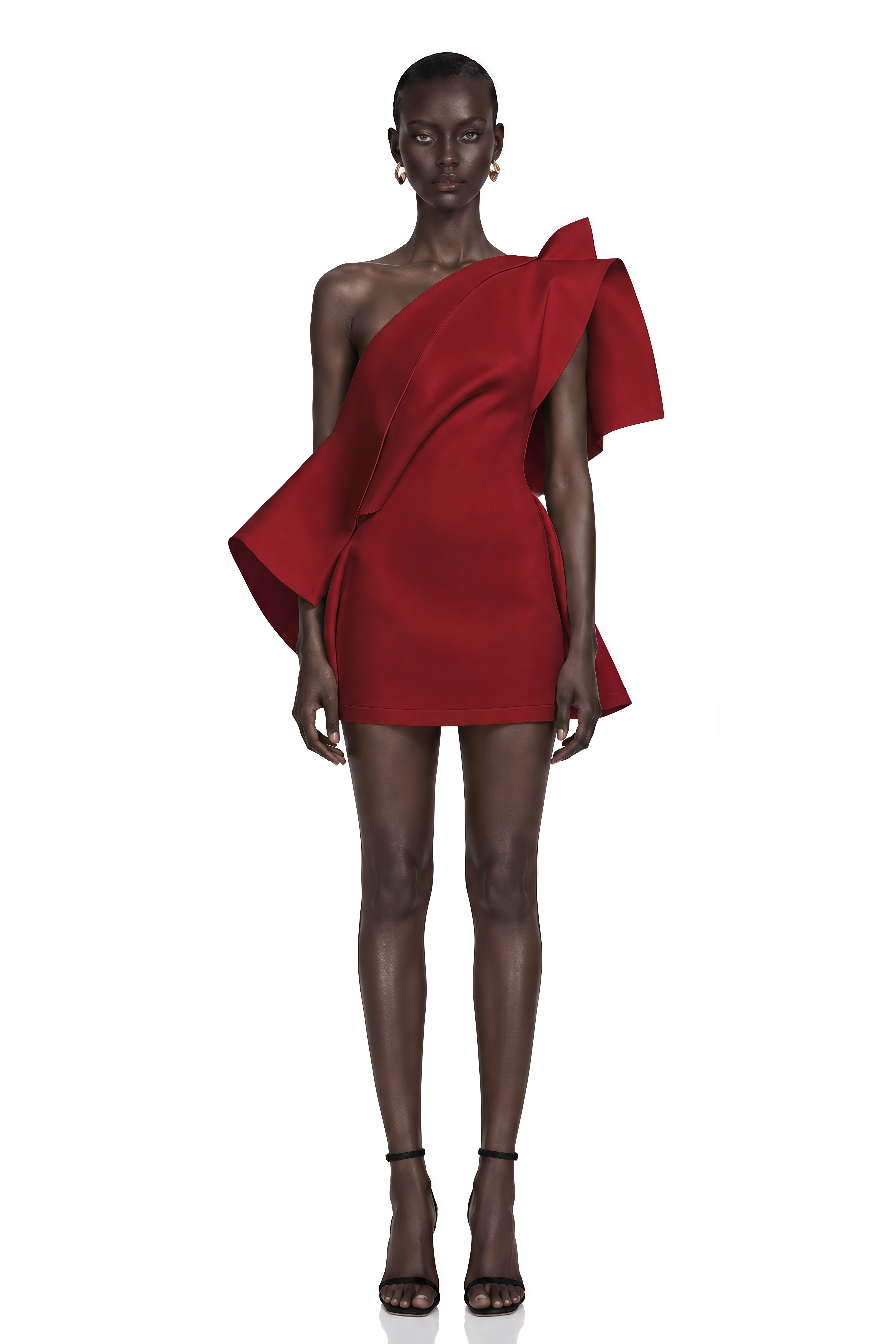 Ariadne Burgundy Sculptural Bow One Shoulder Mini Dress