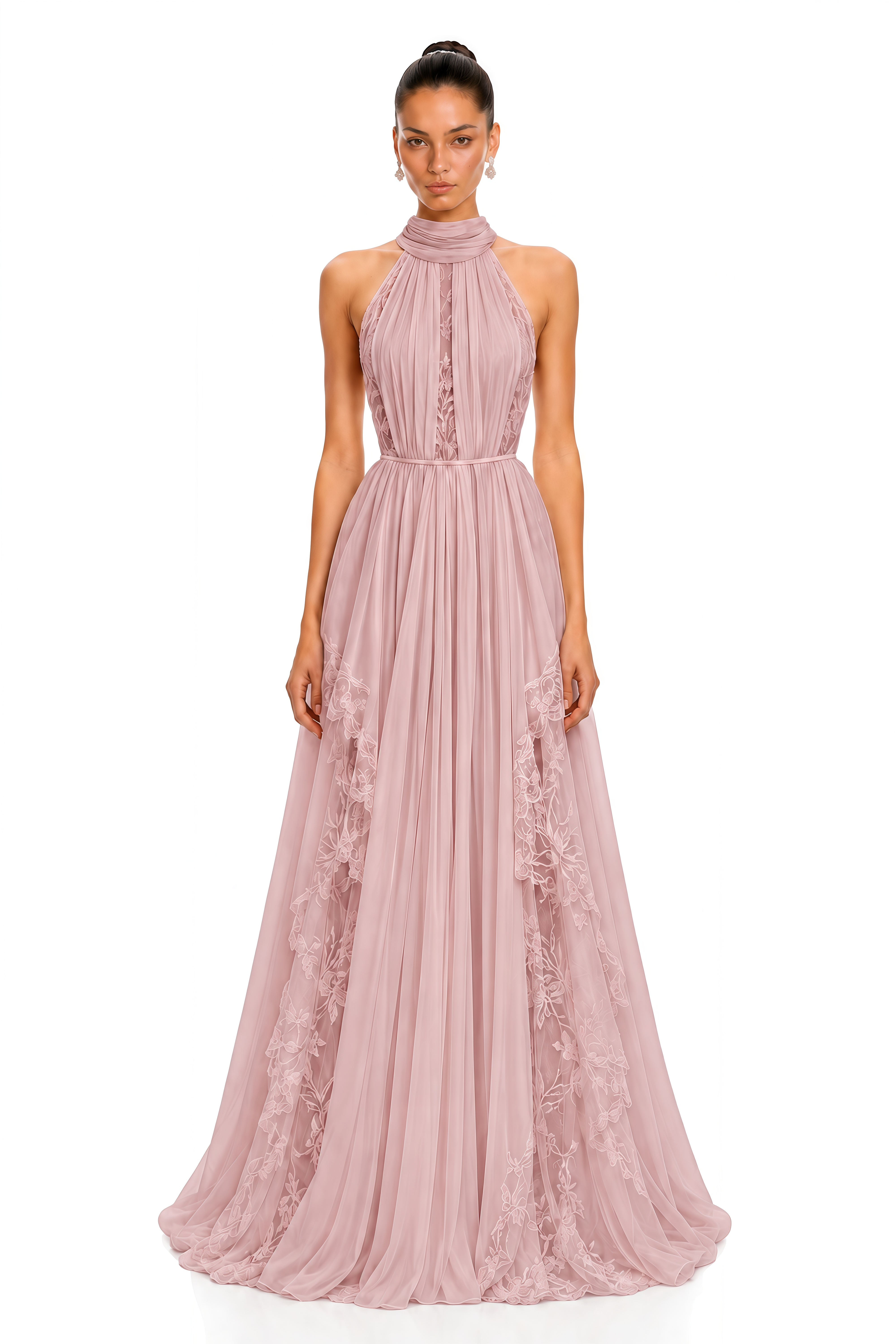 Phoebe Pink Pleated Lace Maxi Dress