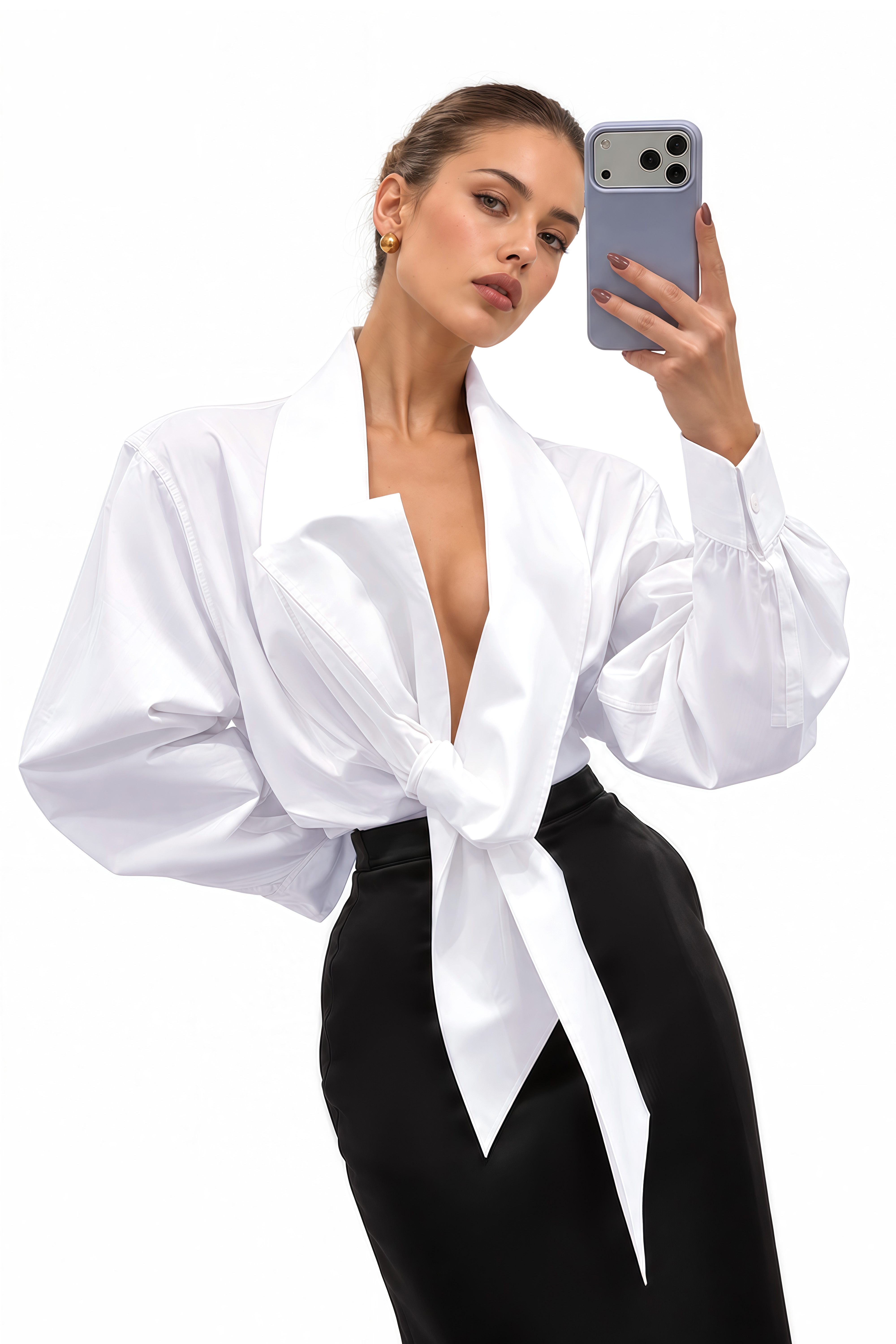 Vivienne White Tie Front Blouse & Black Midi Skirt Set
