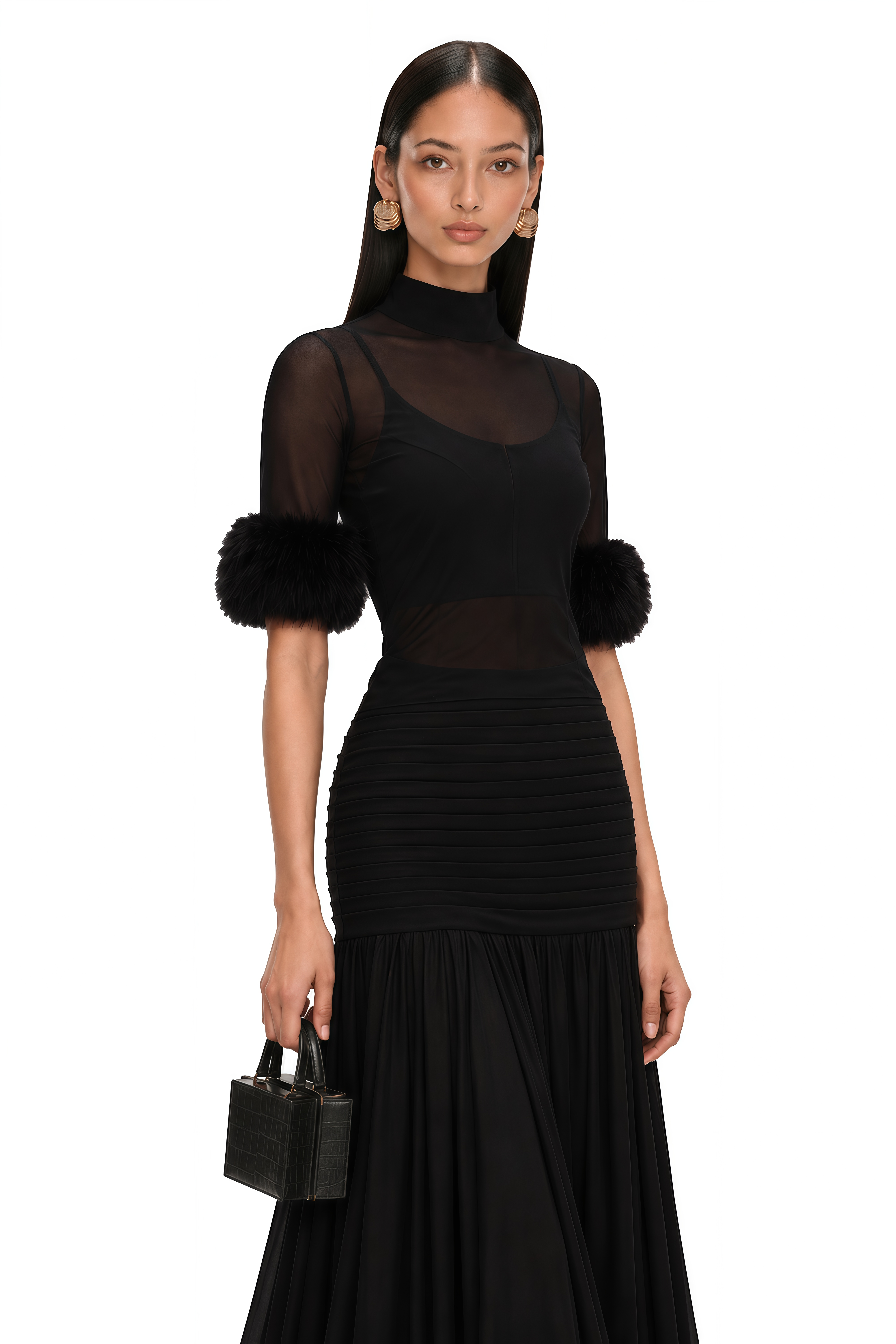 Segolene Black Faux-Fur Tulle Top